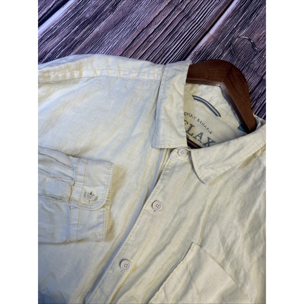 Tommy Bahama Solid Yellow Linen Long Sleeve Button‎ Up Shirt Men's 2XL Shirt